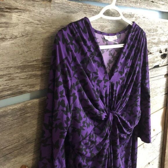 MOTHERHOOD Maternity size Med Purple babydoll top with black butterflies - Picture 2 of 5